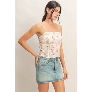NWT HYFVE S M L Lace Trim Floral Strap Tank